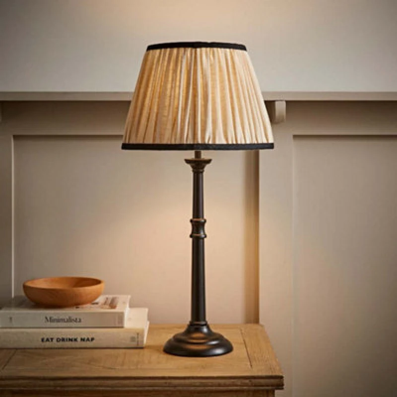 Image of Valuelights Clara Black Candlestick Table Lamp With Linen Pleated Shade