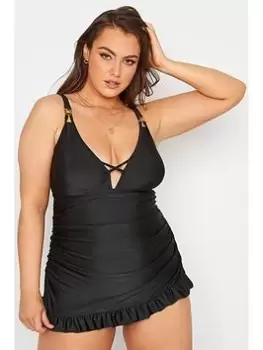 Image of Yours Curve Plunge Bodycon Swimdress - Black, Size 16, Women