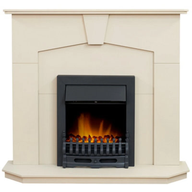 Image of Adam Abbey Fireplace In Stone Effect With Blenheim Electric Fire In Black, 48 Inch