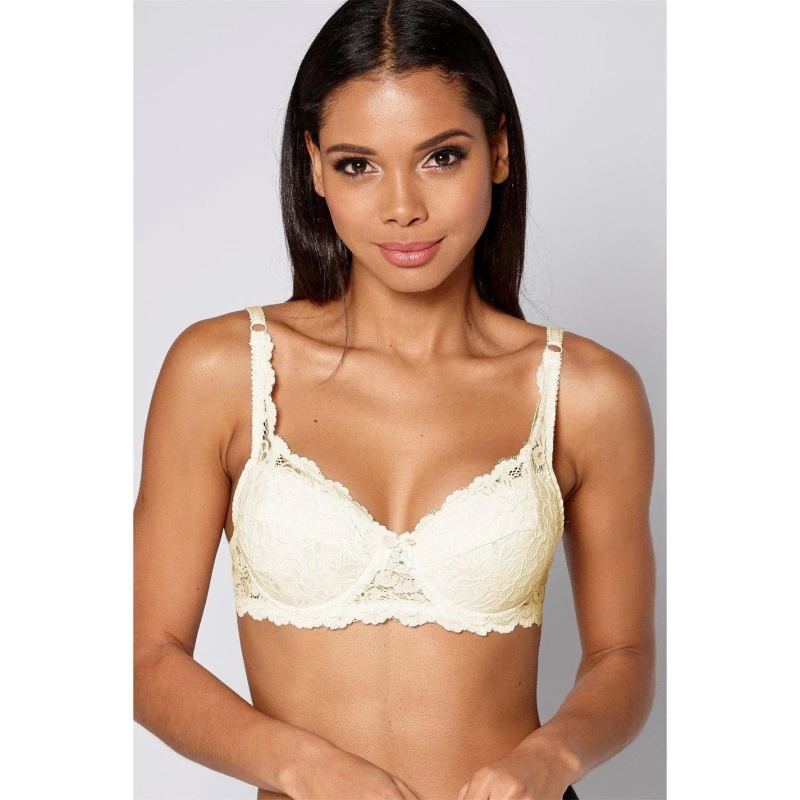 Image of Studio Underwired B-DD Full Cup Floral Lace Bra - Cream Cream 34B