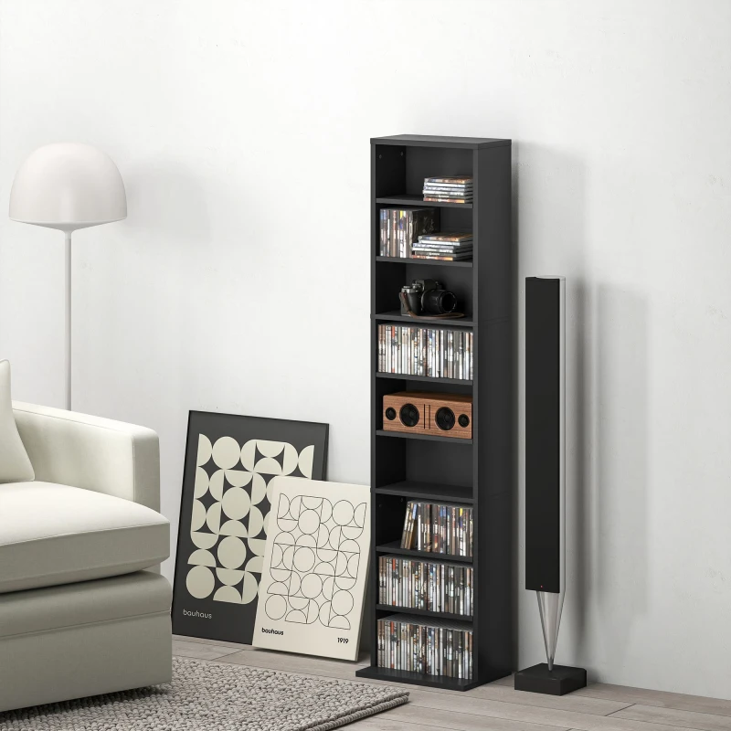Image of HOMCOM 260 CD Storage Unit 120 DVD Storage Tower with 9 Compartments Black 836-596V00BK