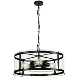 image of Cylindrical Ceiling Pendant, 4 Light E27, Matt Black - Luminosa Lighting