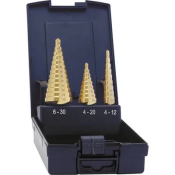 image of Exact 5351 HSS Step drill bit set 3 Piece 4 - 12 mm, 4 - 20 mm, 6 - 30 mm TiN Triangular shank 1 Set