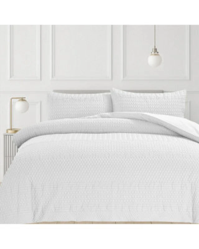Image of Velosso White Paloma Embossed Bobble Pattern Duvet Cover And Pillowcase Set Single