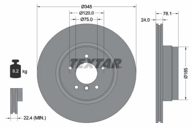 Image of Brake disc TEXTAR 92161205