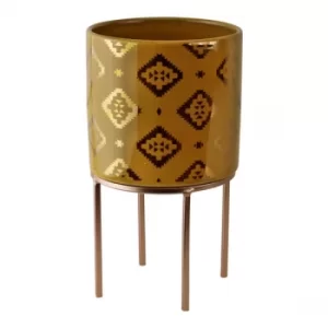 Image of Small Kasbah Design Ceramic Planter, Yellow