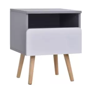 image of Homcom Bedside Table Bedroom With Slide Out Drawer Open Compartment Wood Legs Grey