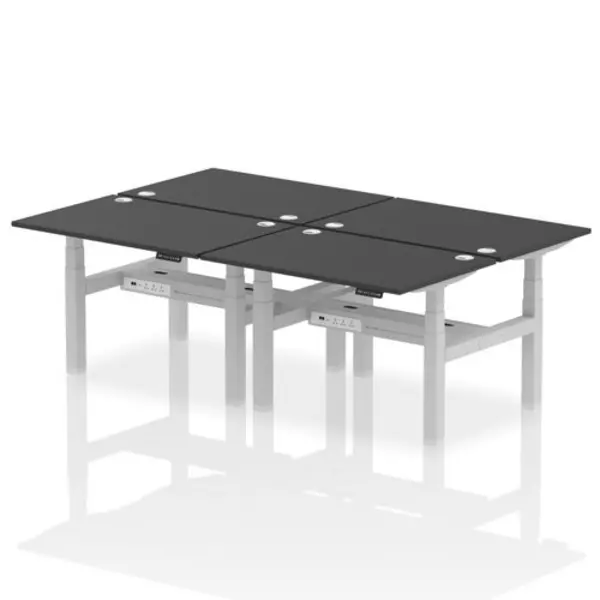 Image of Air Air Back-to-Back 1200 x 800mm Height Adjustable 4 Person Bench Desk Black Top with Cable Ports Silver Frame HASCP4P12800BLKS