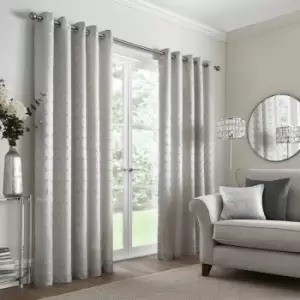Image of Appletree Boutique - Cassina Woven Jacquard Eyelet Lined Curtains, Silver, 46 x 72 Inch