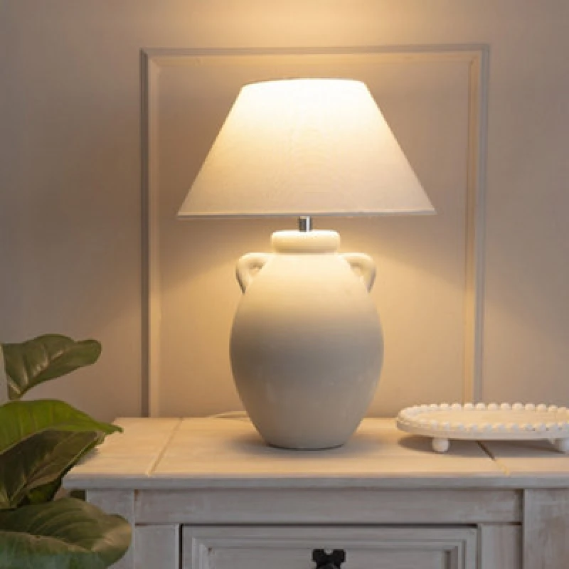 Image of ValueLights ValueLights Daphne Linen Tapered Lamp Shade Stonewear Ceramic Vase Table Lamp in Grey Grey One Size Unisex 5016529271895
