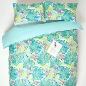 image of Lily Pad Digitally Printed Cotton Duvet Cover Set, Double - Green - Homescapes