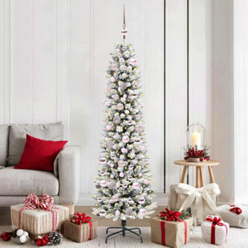 Image of vidaXL Artificial Christmas Tree with 300 LEDs, Pink Balls Green and white 180 cm, Green 3396107