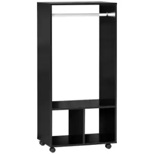 image of Homcom Open Wardrobe Clothes Rail Storage With Shelves And Wheels Black