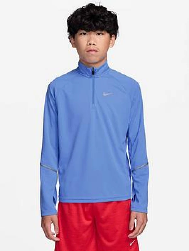 Image of Nike Kids Long Sleeve Performance Running Top - Blue Male 7 - 8 Years