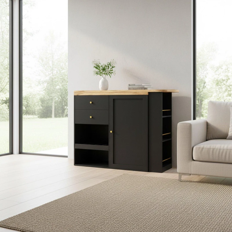 Image of Urban Meuble Modern Black Sideboard Cabinet Black unisex One Size
