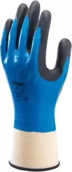 image of Showa Blue Nitrile Coated Nylon Work Gloves, Size 8, Medium, 2 Gloves