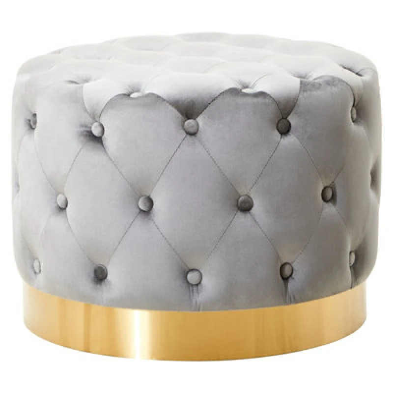 Image of Premier Housewares Interiors By Premier Grey Velvet Stool With Matte Gold Finish Metal Base, Supportive & Easy Assemble Velvet Stool