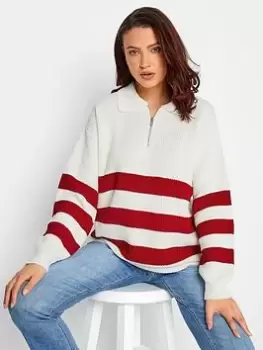 image of Long Tall Sally Zip Stripe Knit Ivory Red, White, Size 10-12, Women