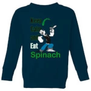Image of Popeye Keep Calm And Eat Spinach Kids Sweatshirt - Navy - 9-10 Years
