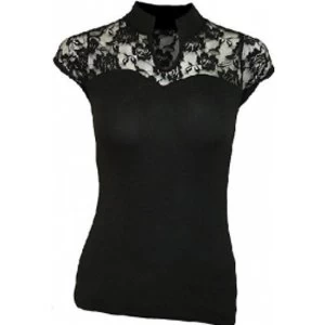 Image of Spiral Plain Lace Corset Sleeveless Top Small Black