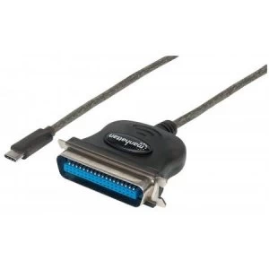 Image of Manhattan USB-C to Parallel Cen36 Printer Converter 1m Full Speed (12 Mbps) IEEE 1284 Male to Female Black Blister