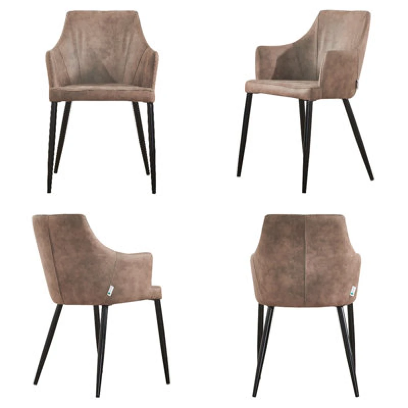 Image of Life Interiors Life Interiors Set of 4 Zarah Modern Faux Leather Dining Chairs with Armrests and Black Metal Legs, Comfortable Accent Chair in Beige B