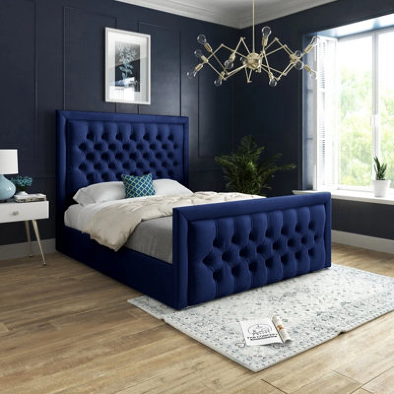 Image of Ds Living Kingston Upholstered Soft Blue Plush Velvet Single Size Bed Frame 3ft