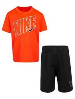 image of Nike Younger Boys Dri-fit Sport T-Shirt And Shorts 2 Piece Set, Black, Size 12 Months