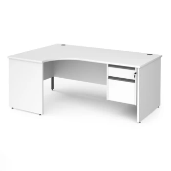 image of Office Desk Left Hand Corner Desk 1800mm With Pedestal White Top And Panel End Leg 800mm Depth Contract 25 CP18EL2-G-WH