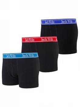 Image of Jack Wills Boys 3 Pack Contrast Waistband Boxers - Black, Size Age: 10-11 Years