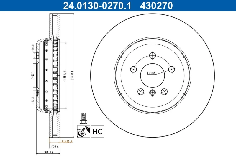 Image of Brake disc ATE 24.0130-0270.2
