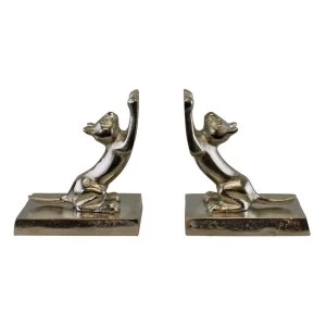 Pair Of Silver Metal Cat Bookends