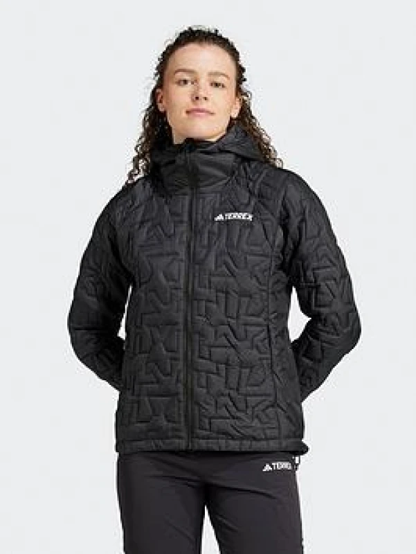 Image of Womens adidas Terrex Xperior Primaloft Hooded Patterned Quilt Jacket Noir Female XS
