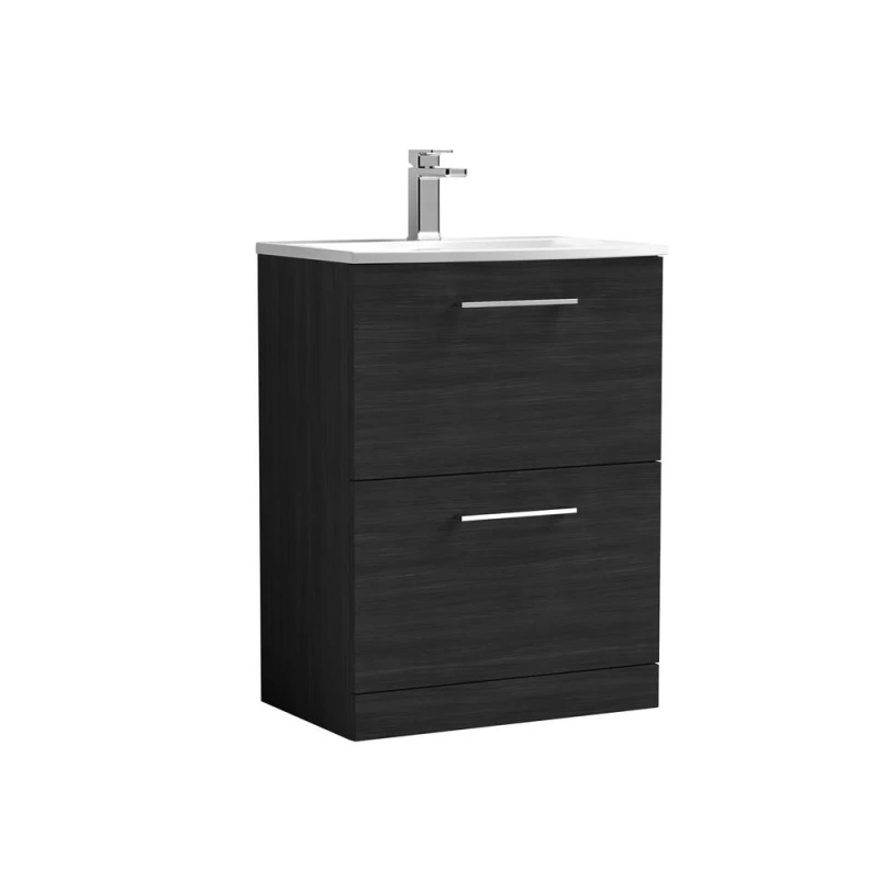 Image of Balterley Bathroom 2 Soft Close Drawer Floor Standing Vanity Basin, Black, 600mm in Black Unisex
