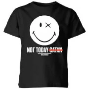 image of Smiley World Slogan Not Today Satan Kids T-Shirt - Black - 3-4 Years