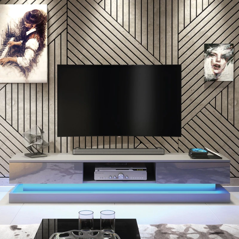 Image of Creative Furniture Bloom TV Unit 180cm - A Functional and Contemporary Cabinet with Gloss Doors and LED Lights Dark Grey