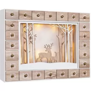 image of Advent Calendar Wood Reusable LED warm-white 3D Window 24 Doors Christmas Children DIY Ornaments Decoration Refillable Gift Winterwald (de)