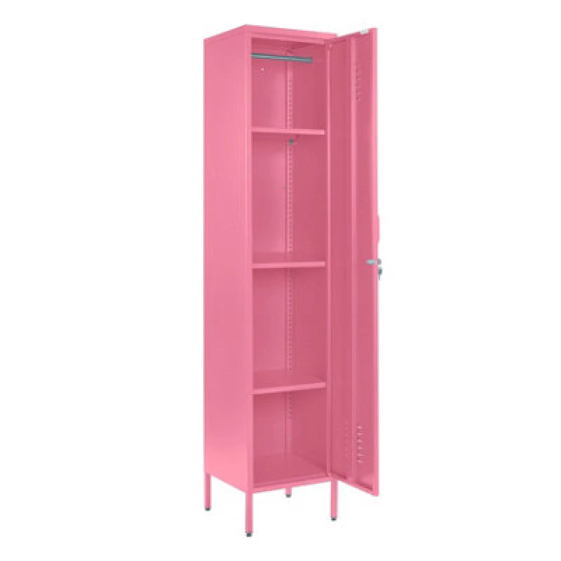 Image of Moderna Pink Metal Locker 3 Shelf Cabinet, Industrial Storage for Home or Office Pink Unisex