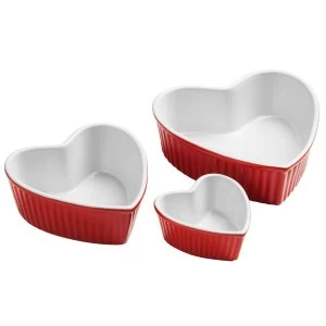 image of Premier Housewares Amour Set of 3 Heart Shape Stoneware Dishes - Red