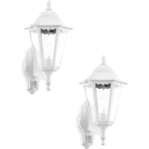 Image of 2 PACK IP44 Outdoor Wall Light & PIR Sensor White Aluminium Lantern 60W E27