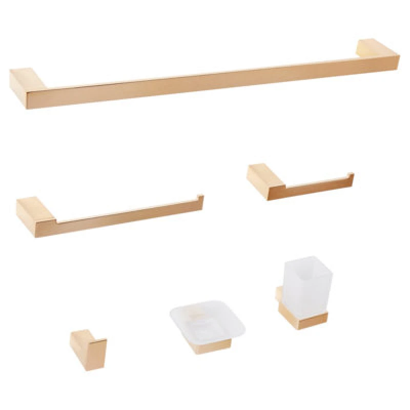 Image of Beliani 6 Piece Bathroom Hardware Set Tumaco With Towel Bars And Hooks Gold