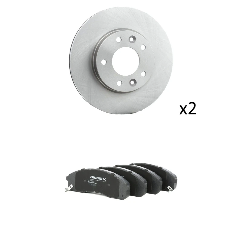 Image of RIDEX 3405B3155 Brake disc and pads set Front Axle, Brake Disc Type: internally vented, with acoustic wear warning Brake Set,disc brakes (3405)