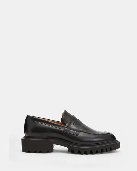 Image of AllSaints Womens Leather Lightweight Lola Loafers, Black, Size: UK 6/US 9/EU 39