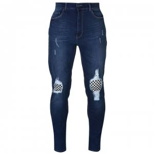 image of No Fear Check Knee Jeans Mens - Dark Wash