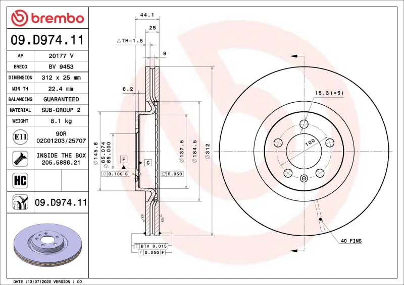 Image of BREMBO Brake disc BREMBO 09.D974.11