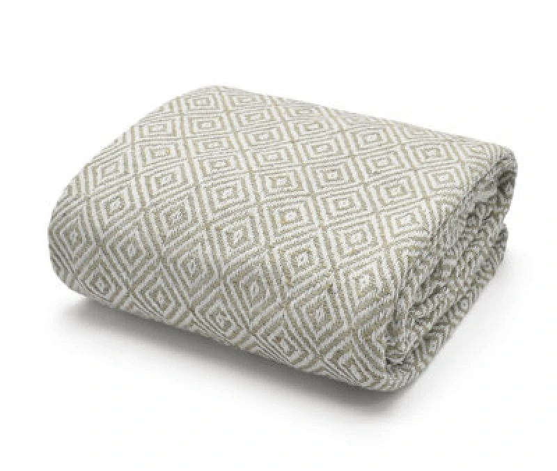 Image of Velosso Cosy Woven Cotton Print Throw Blanket In Plush Texture - Available For Sofa, Bed, Couch - 50Cm X 60Cm Throw - Beige