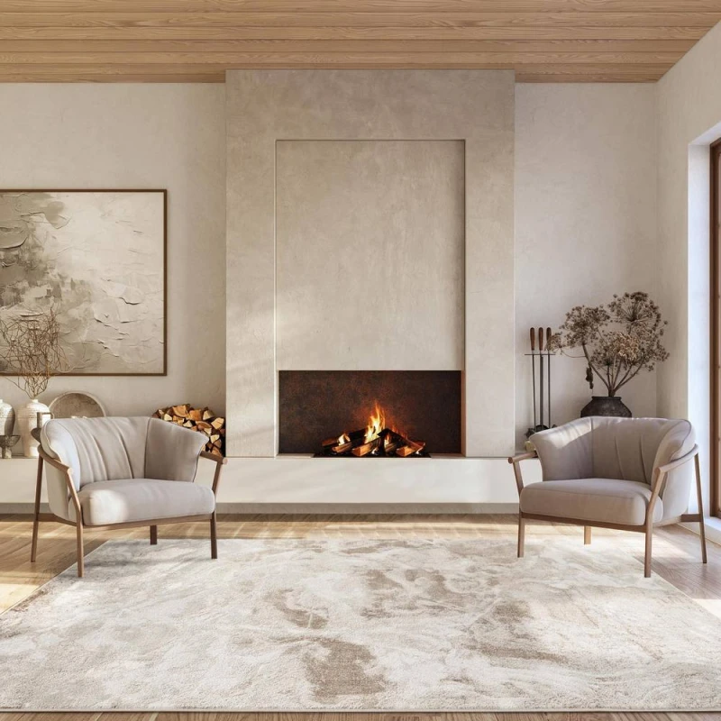 Image of Elysium Modern Abstract Living Room Area Rug Metallic Sheen- Nebula Pearl 60Cm X 220Cm