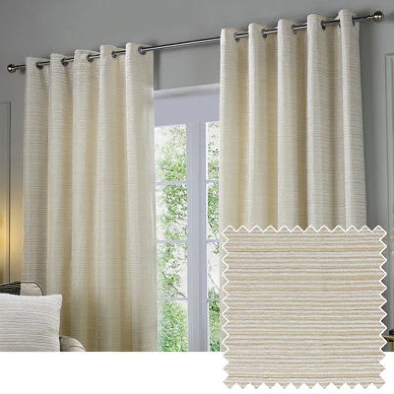 Image of Paoletti Paoletti Jupiter Chenille Jacquard Eyelet Curtain Pair in Off White Size: 117cm width x 137cm drop Off White 117cm width x 137cm drop Unise