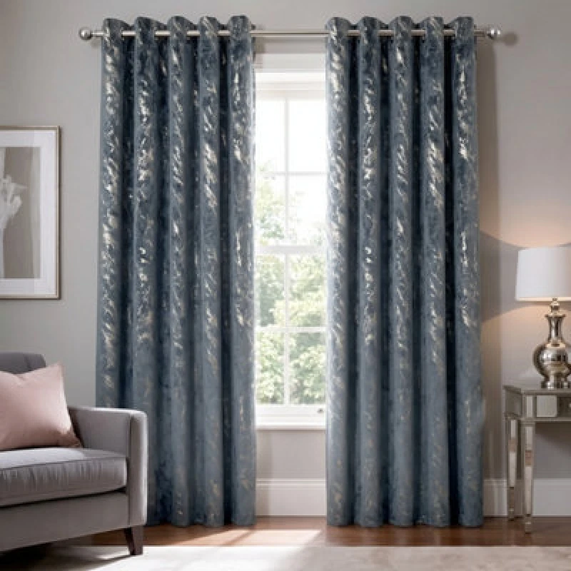 Image of Emma Barclay Mabel Blackout Velvet Eyelet Curtains, Silver - 46 X 54" Pair