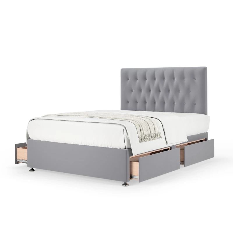 Image of Bedmaster Bedmaster Plush Velvet 4 Drawer Divan Base And Button Headboard in Silver Size: Super King Silver Super King Unisex 7867870894985